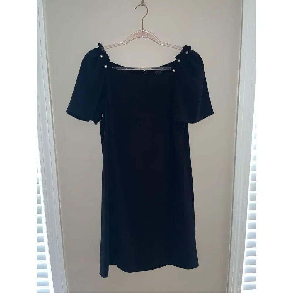 Ann Taylor Black Short Sleeve Pear Shoulder Dress 4